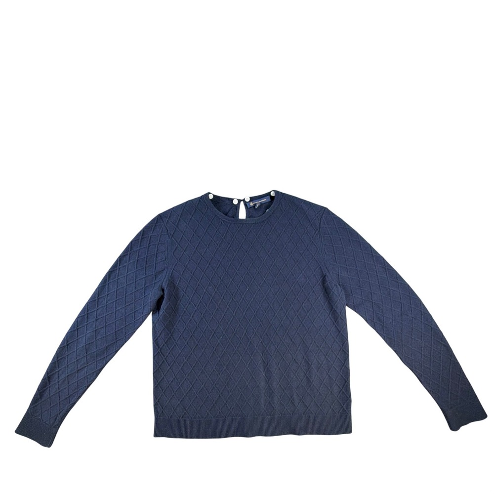 Brooks Brothers Diamond Lattice Knit Button Back Sweater Large Navy